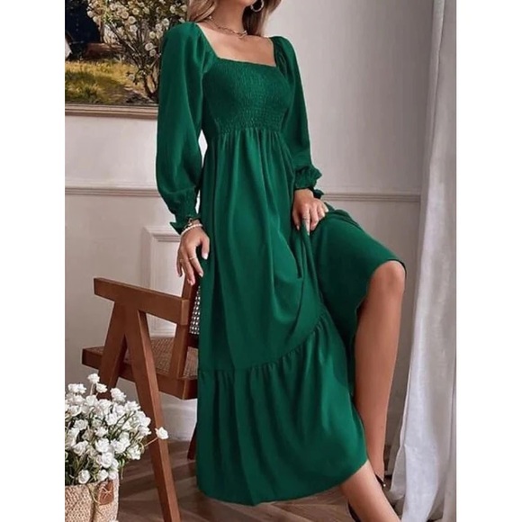 SHEIN Emerald Green Long Sleeve Maxi Dress - Picture 2 of 3